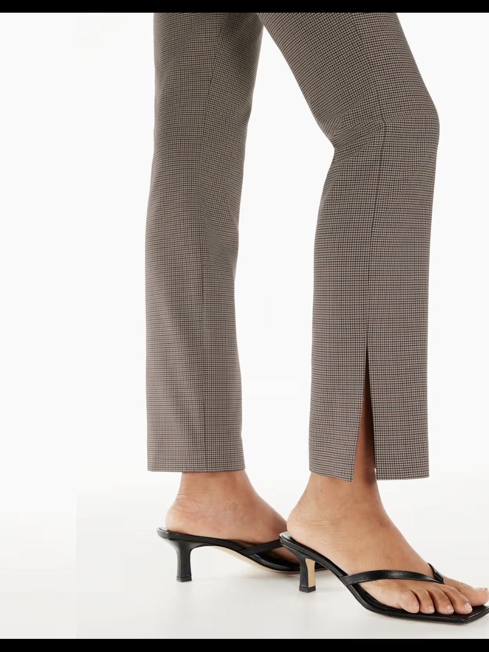Babaton Straight-Leg Houndstooth Ankle Pants in Black and Tan